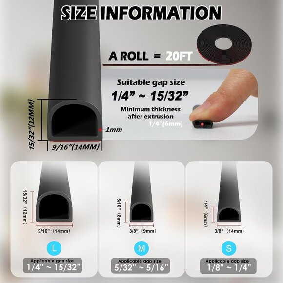 20FT Weather Stripping Door Seal - Self Adhesive Weather Insulation Strip Weathe - Picture 5 of 7